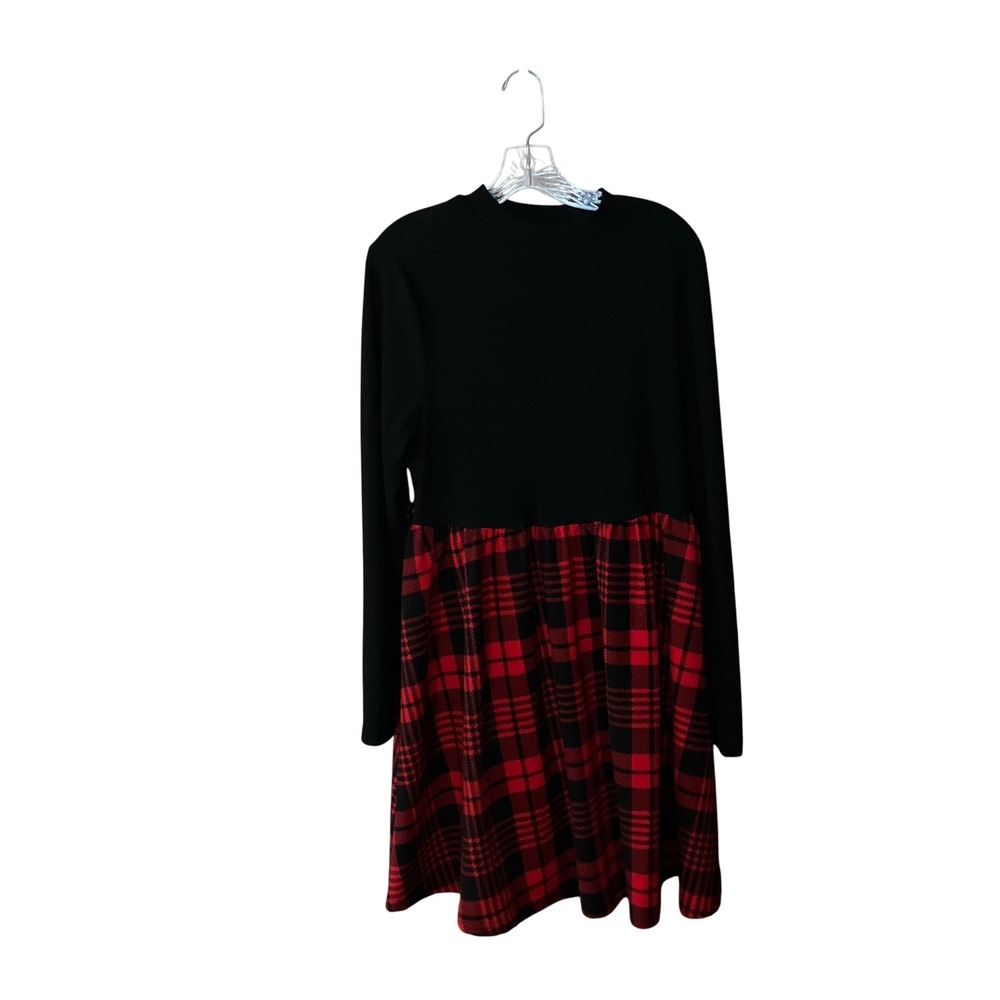 SHEIN Curve Dress Womens 2XL Black Red Plaid Mixed Media Long Sleeve Holiday